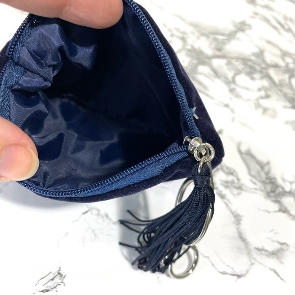 New Navy Velvet 'P" Coin Purse Keychain Tassel - Picture 6 of 7